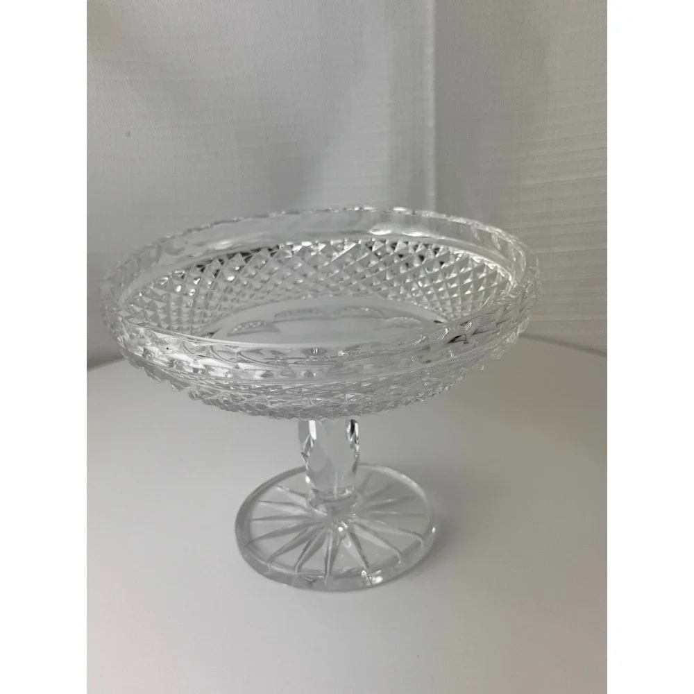 Vintage Clear Pressed Glass Pedestal Compote Diamond Point Starburst 6.5